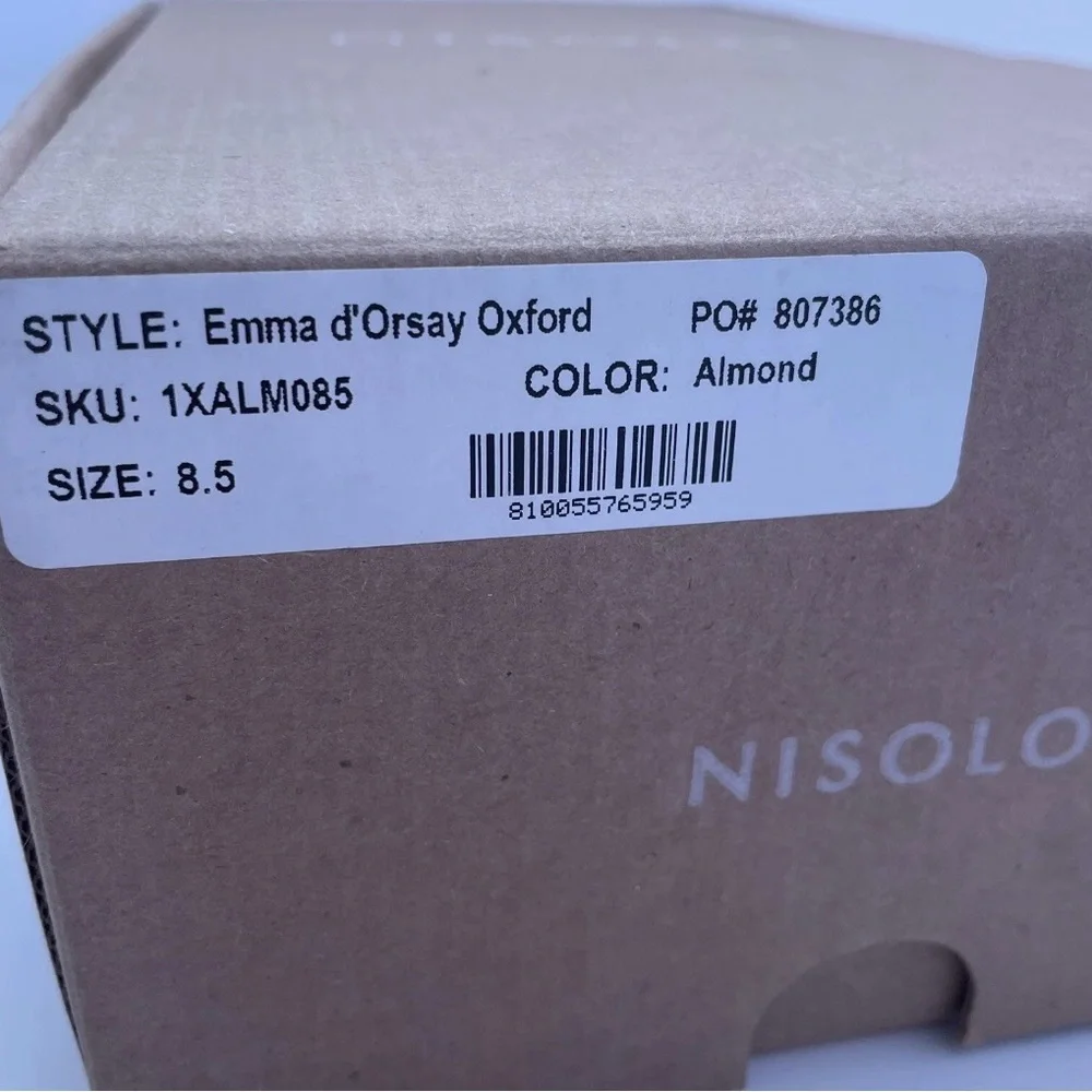 Nisolo Emma d'Orsay Oxford Flats Almond Leather Women’s Size 8.5‎